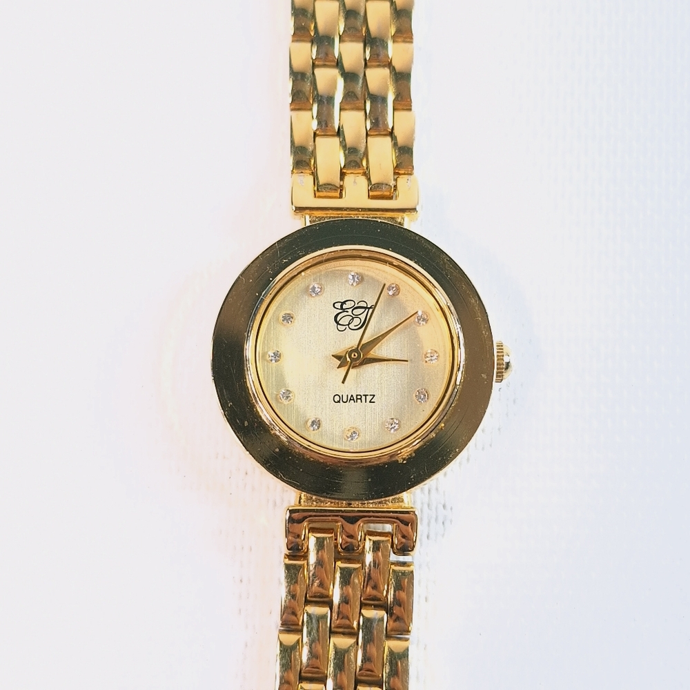 Elizabeth Taylor Gold Tone Stainless Steel Miyota Ladies Watch, New Battery